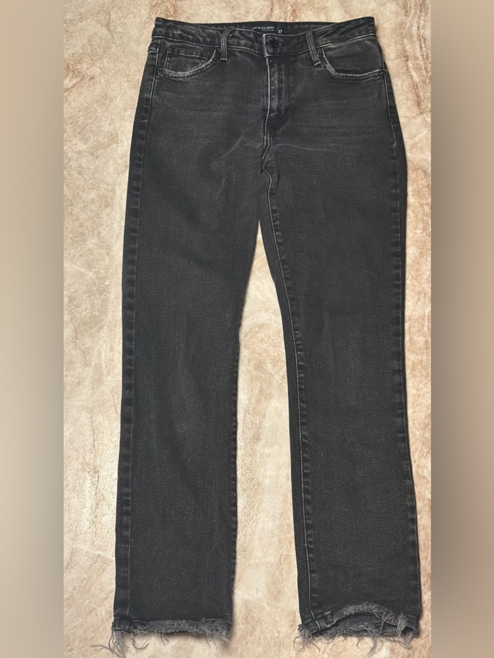 Just Black Denim | High Rise Straight Leg Raw Hem Jeans in Black